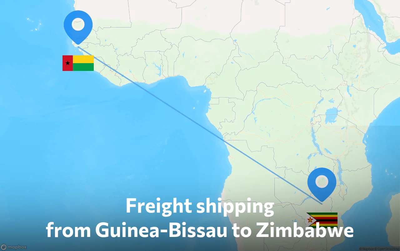 Shipping route from Guinea-Bissau to Zimbabwe