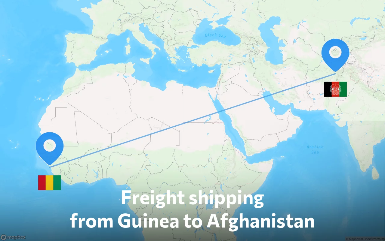 Shipping route from Guinea to Afghanistan