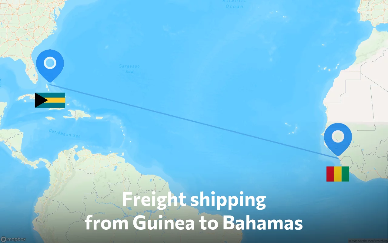Shipping route from Guinea to Bahamas
