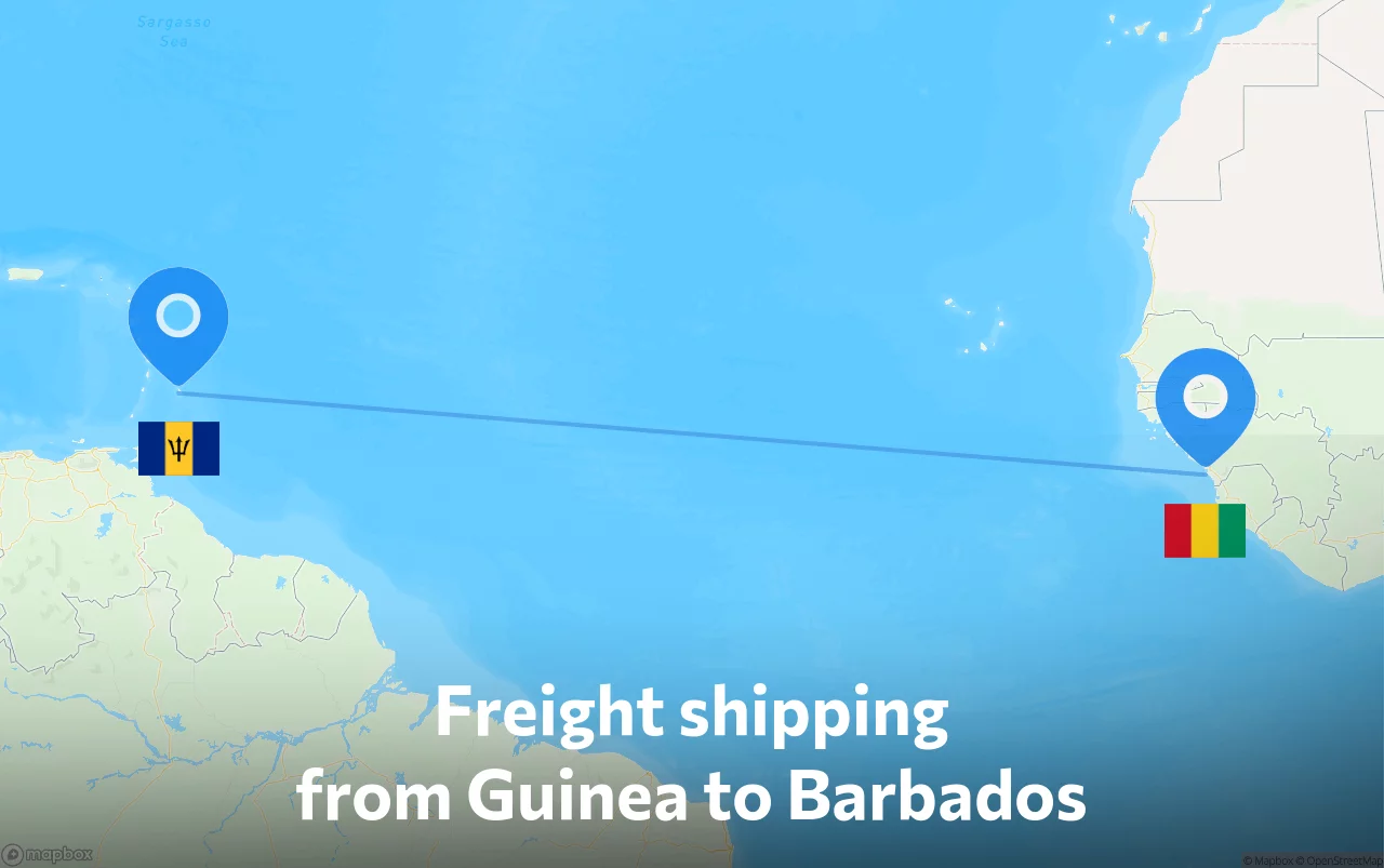 Shipping route from Guinea to Barbados