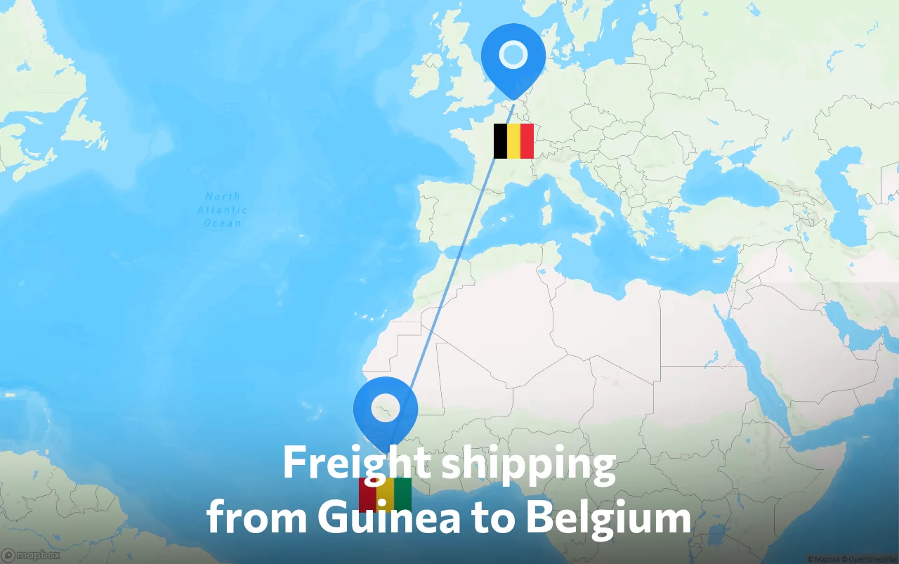 Shipping route from Guinea to Belgium