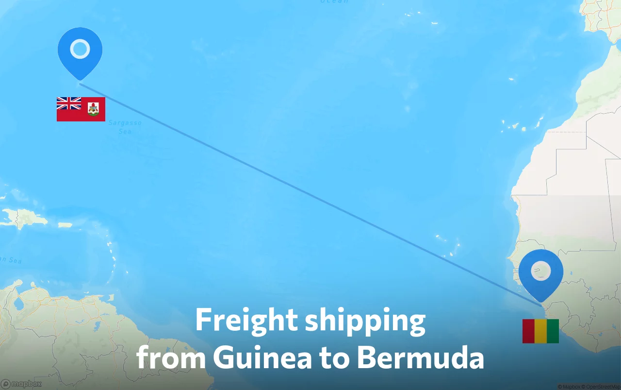 Shipping route from Guinea to Bermuda