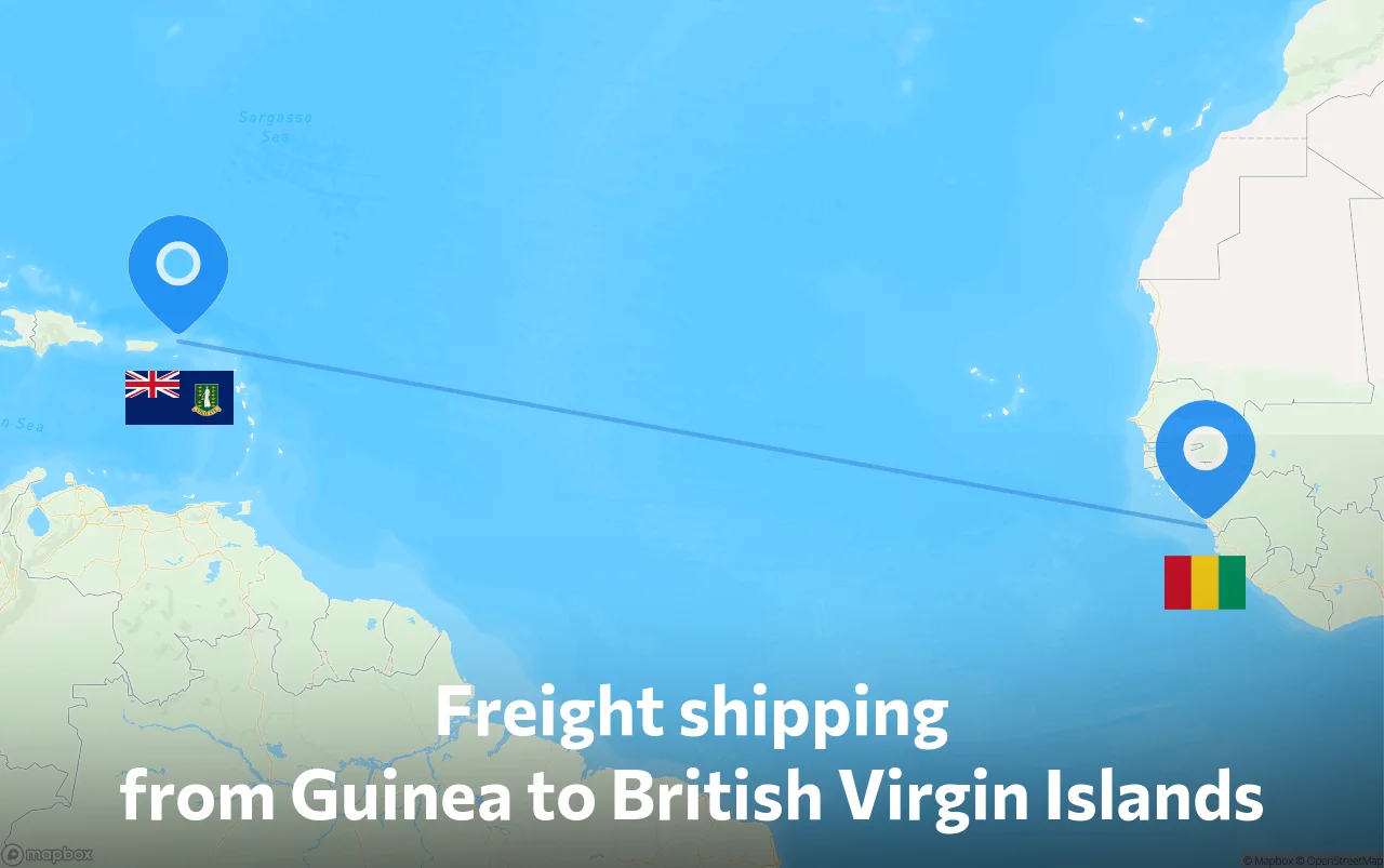 Shipping route from Guinea to British Virgin Islands