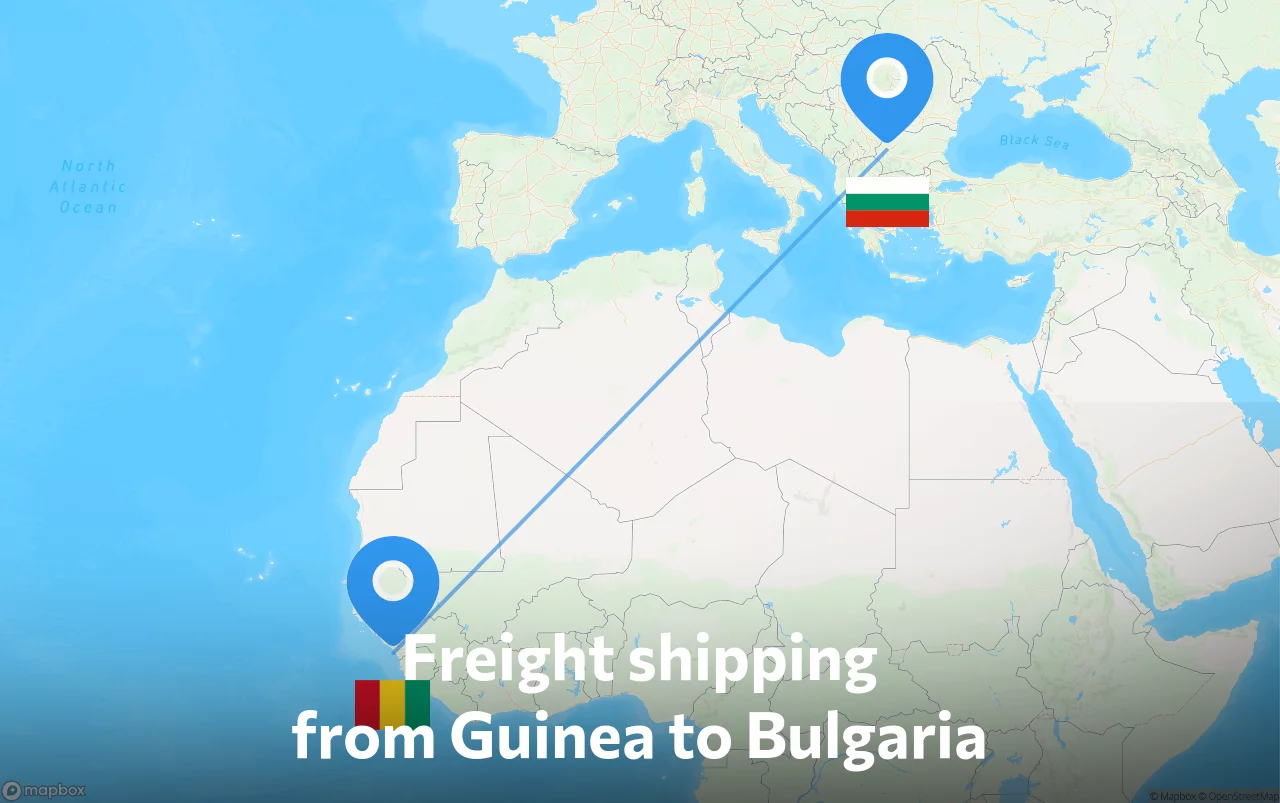 Shipping route from Guinea to Bulgaria