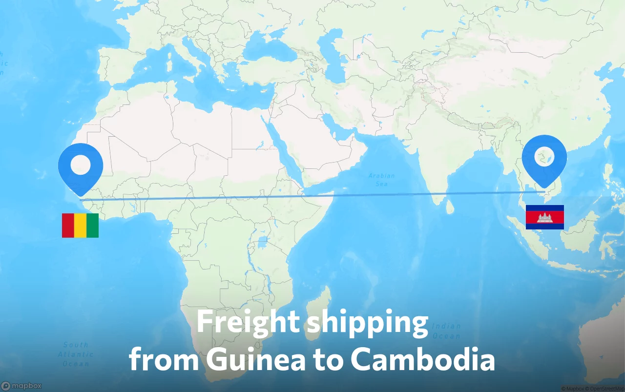 Shipping route from Guinea to Cambodia