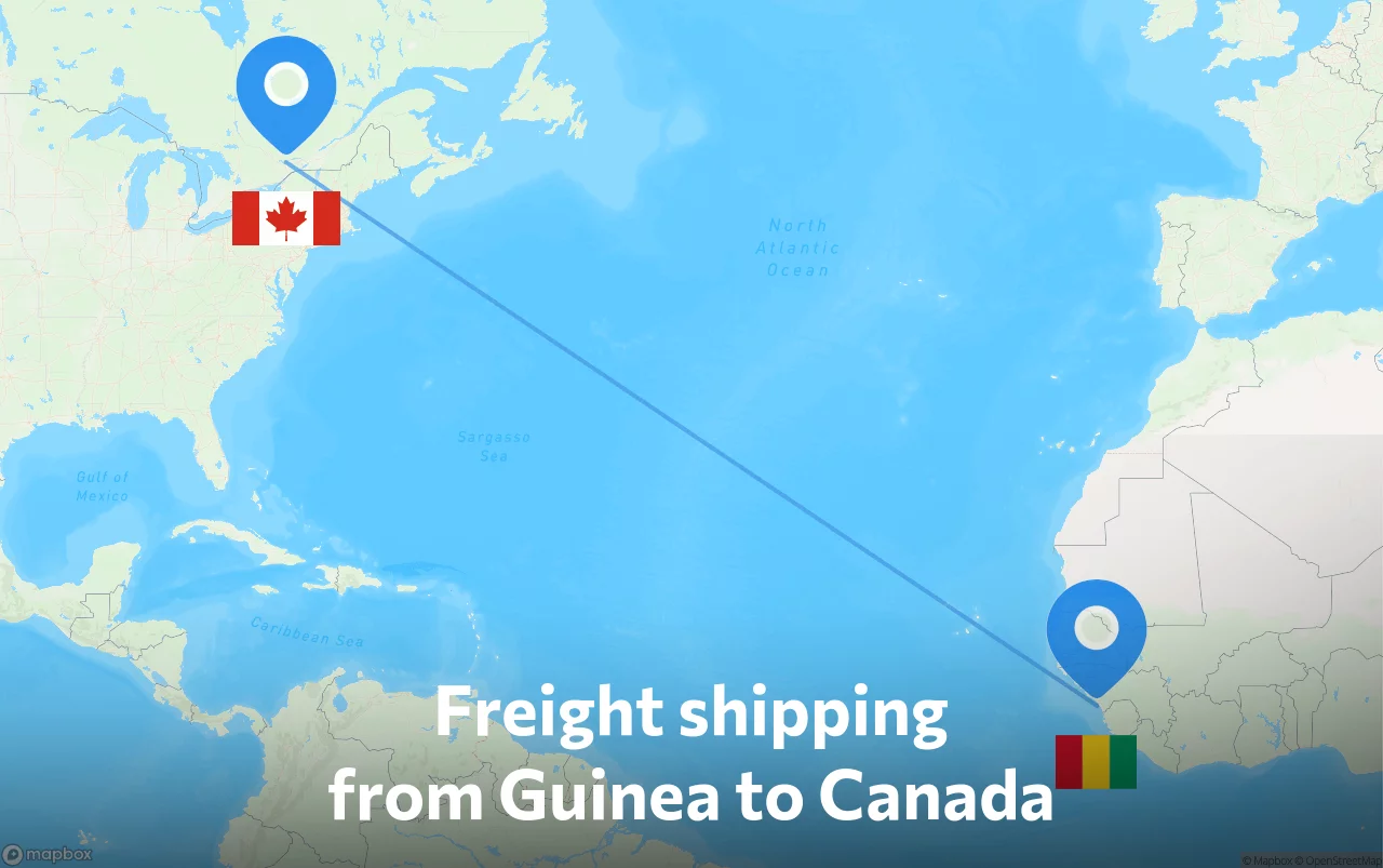 Shipping route from Guinea to Canada