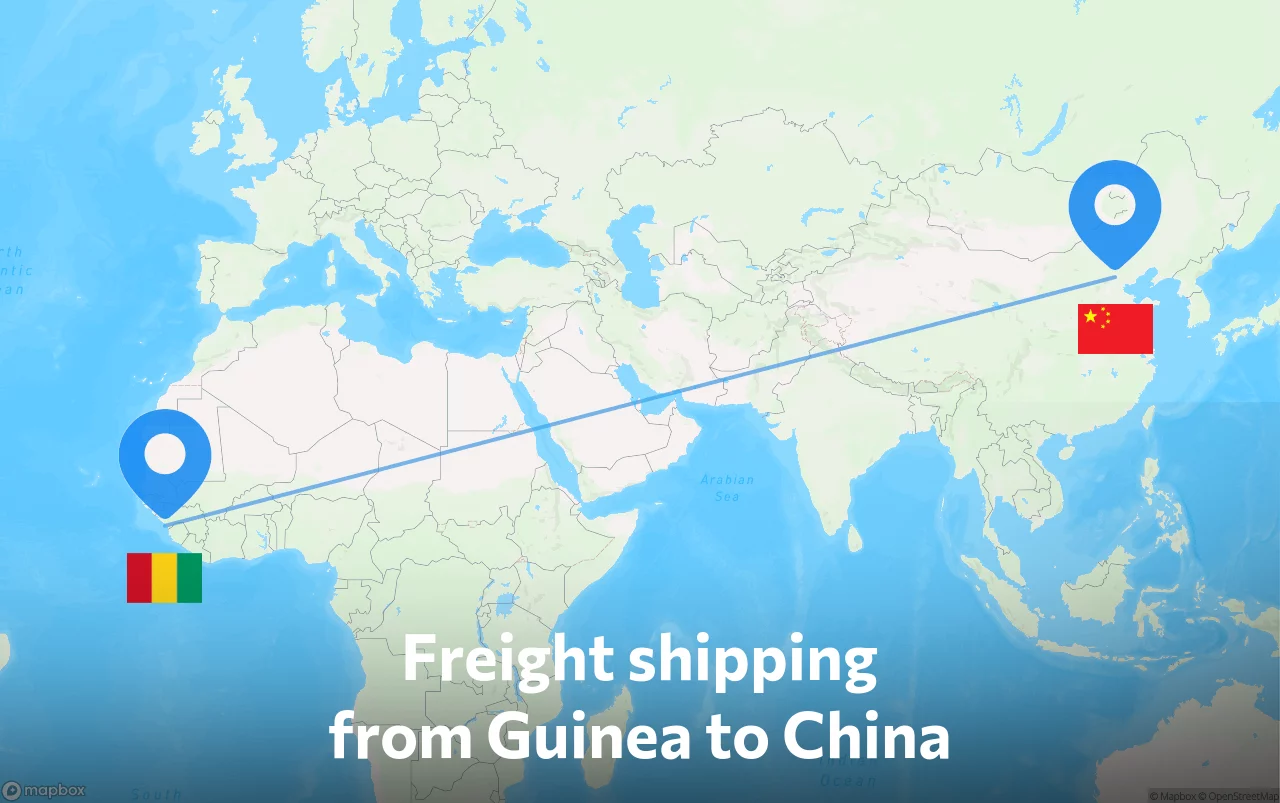 Shipping route from Guinea to China