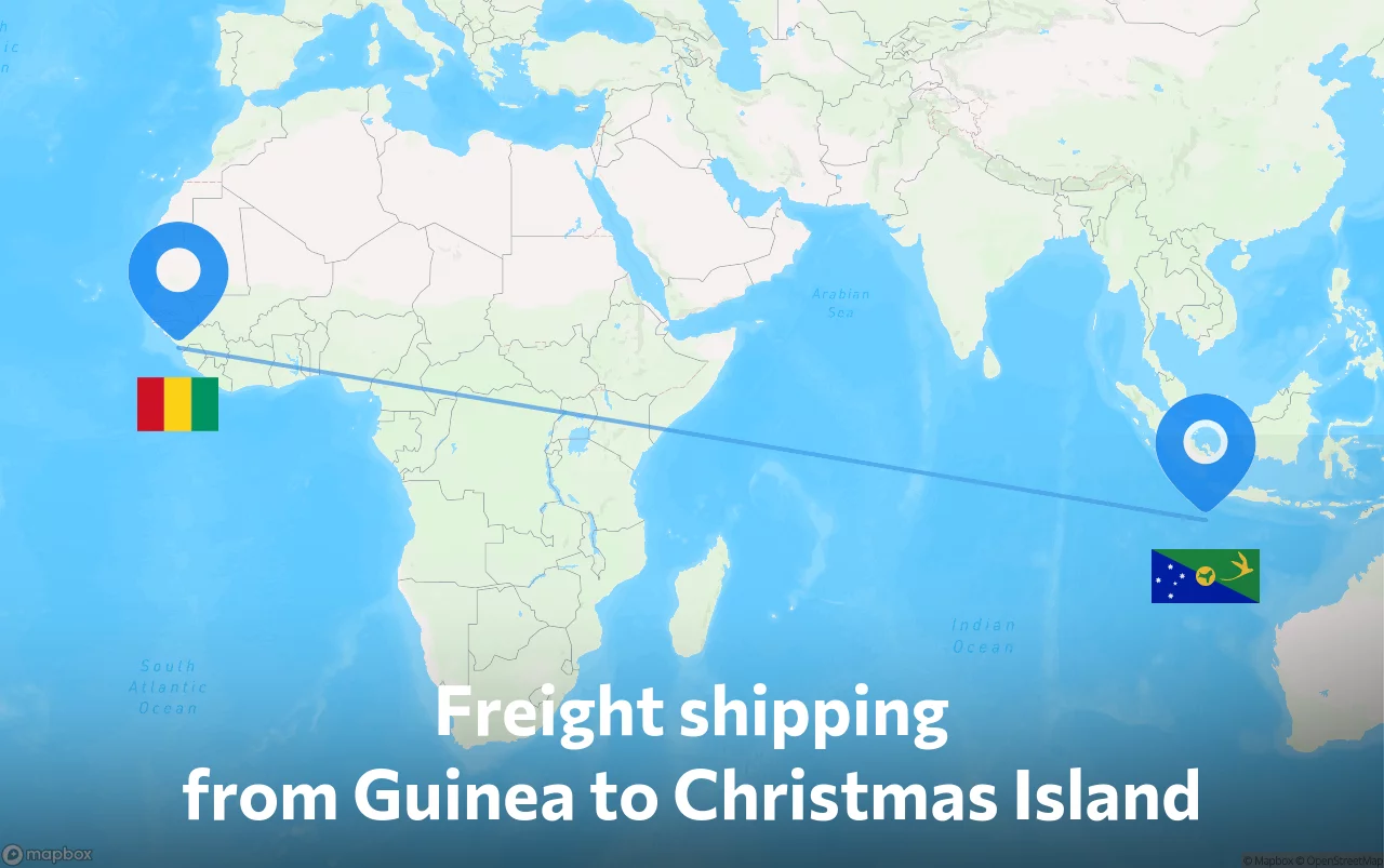 Shipping route from Guinea to Christmas Island