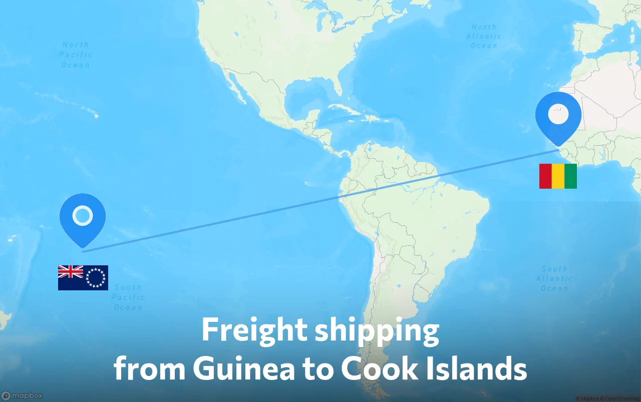 Shipping route from Guinea to Cook Islands