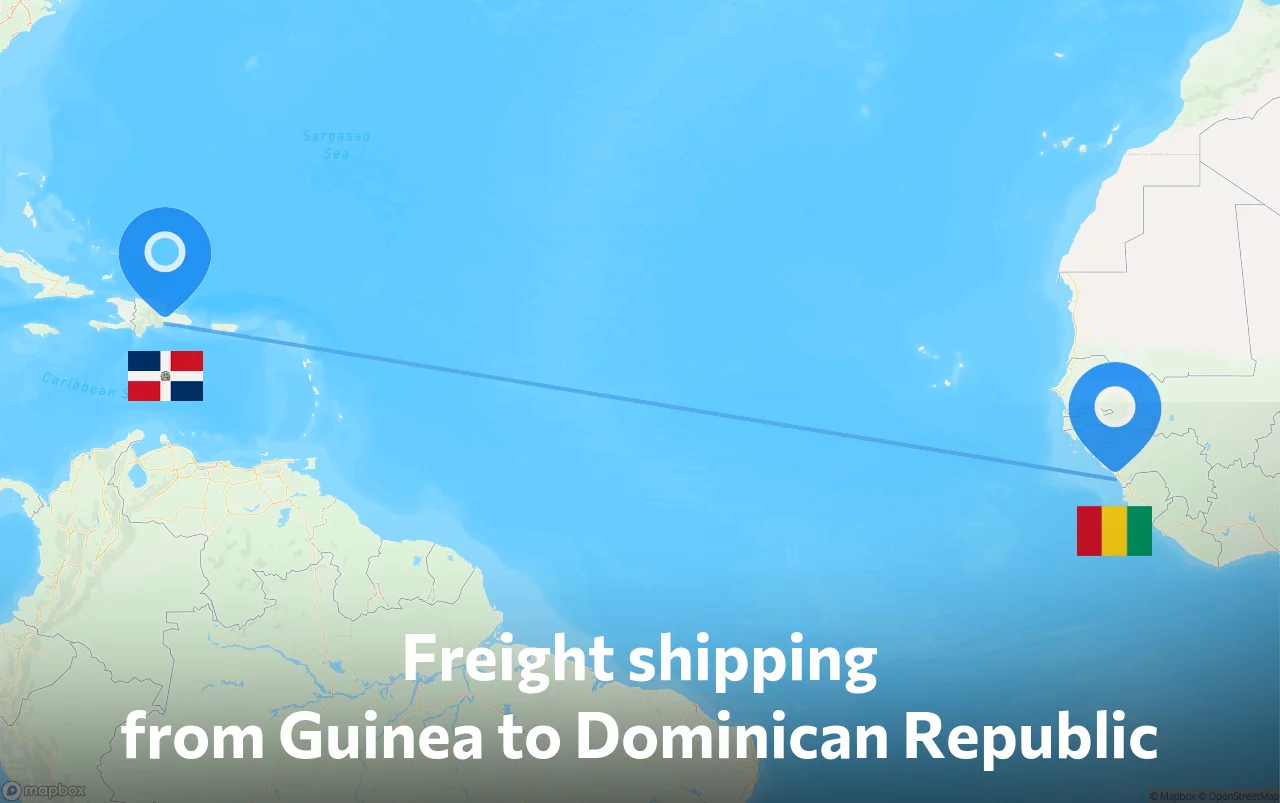 Shipping route from Guinea to Dominican Republic