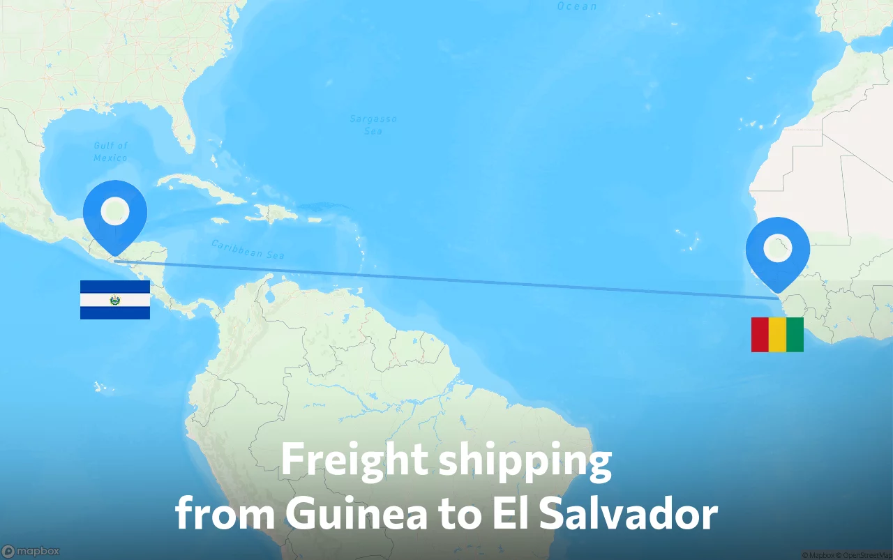Shipping route from Guinea to El Salvador