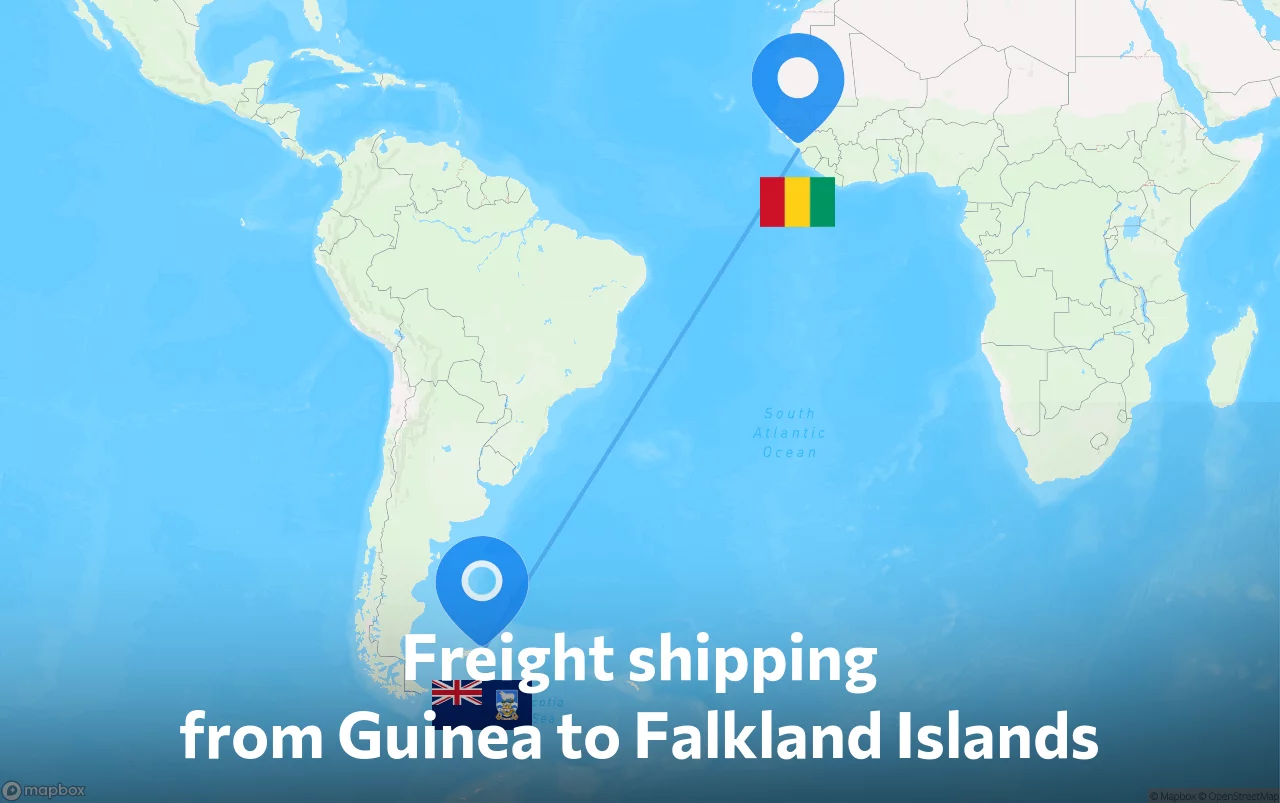 Shipping route from Guinea to Falkland Islands
