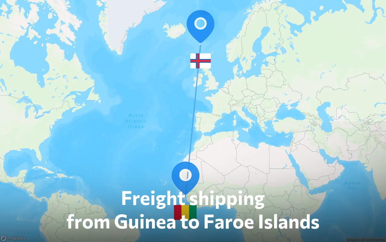 Shipping route from Guinea to Faroe Islands