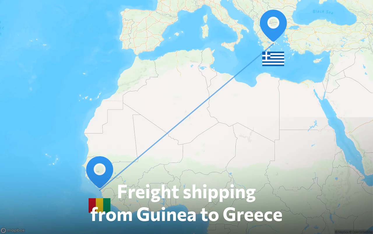 Shipping route from Guinea to Greece