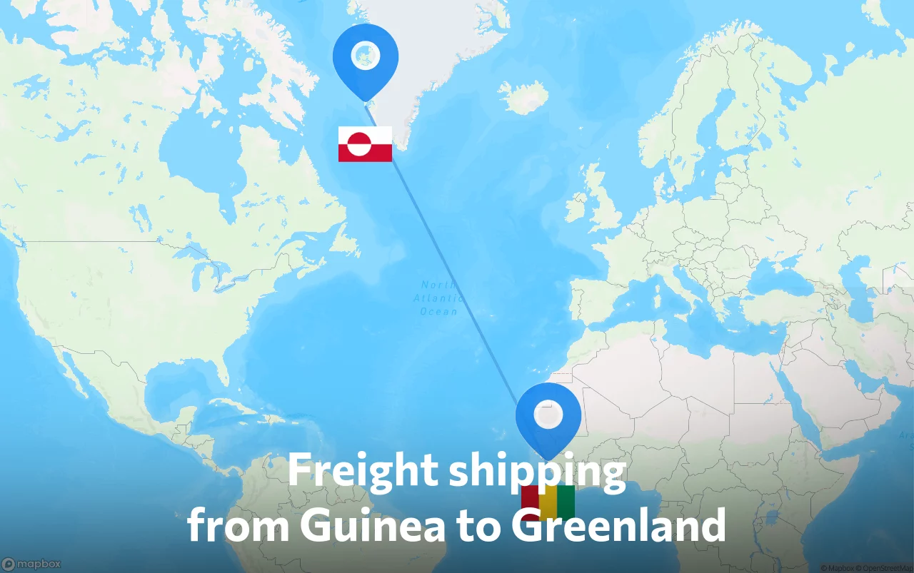 Shipping route from Guinea to Greenland