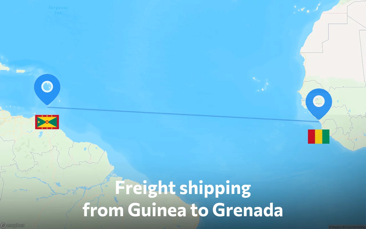 Shipping route from Guinea to Grenada