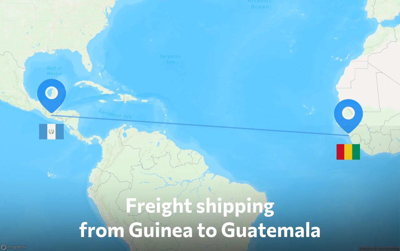 Shipping route from Guinea to Guatemala