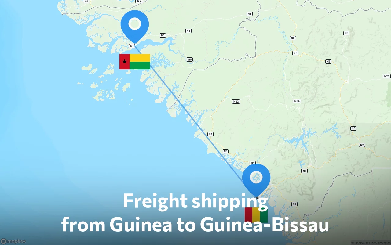 Shipping route from Guinea to Guinea-Bissau