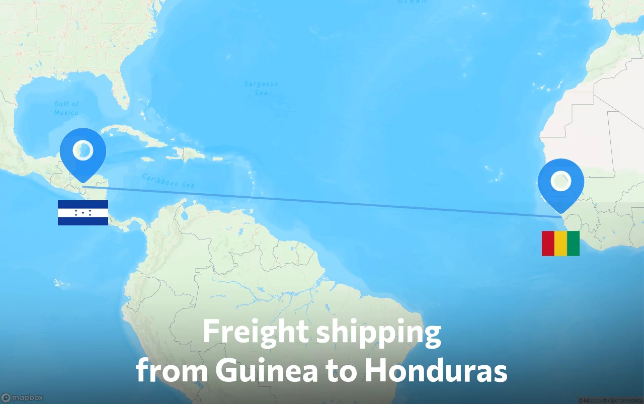 Shipping route from Guinea to Honduras