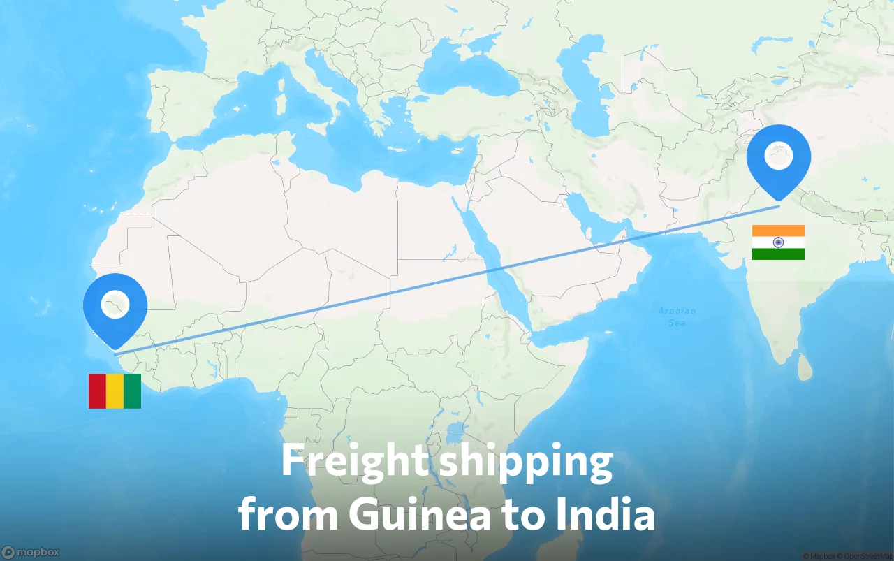 Shipping route from Guinea to India