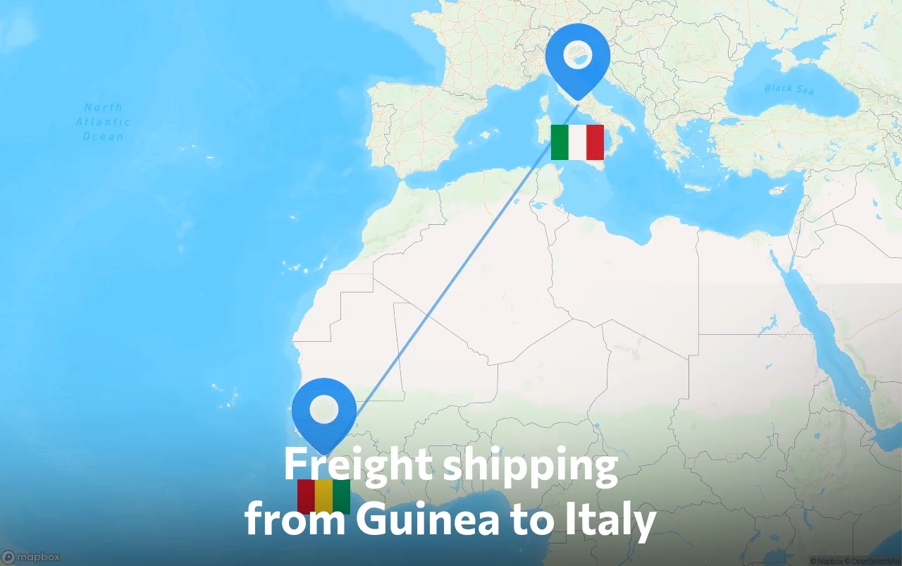 Shipping route from Guinea to Italy