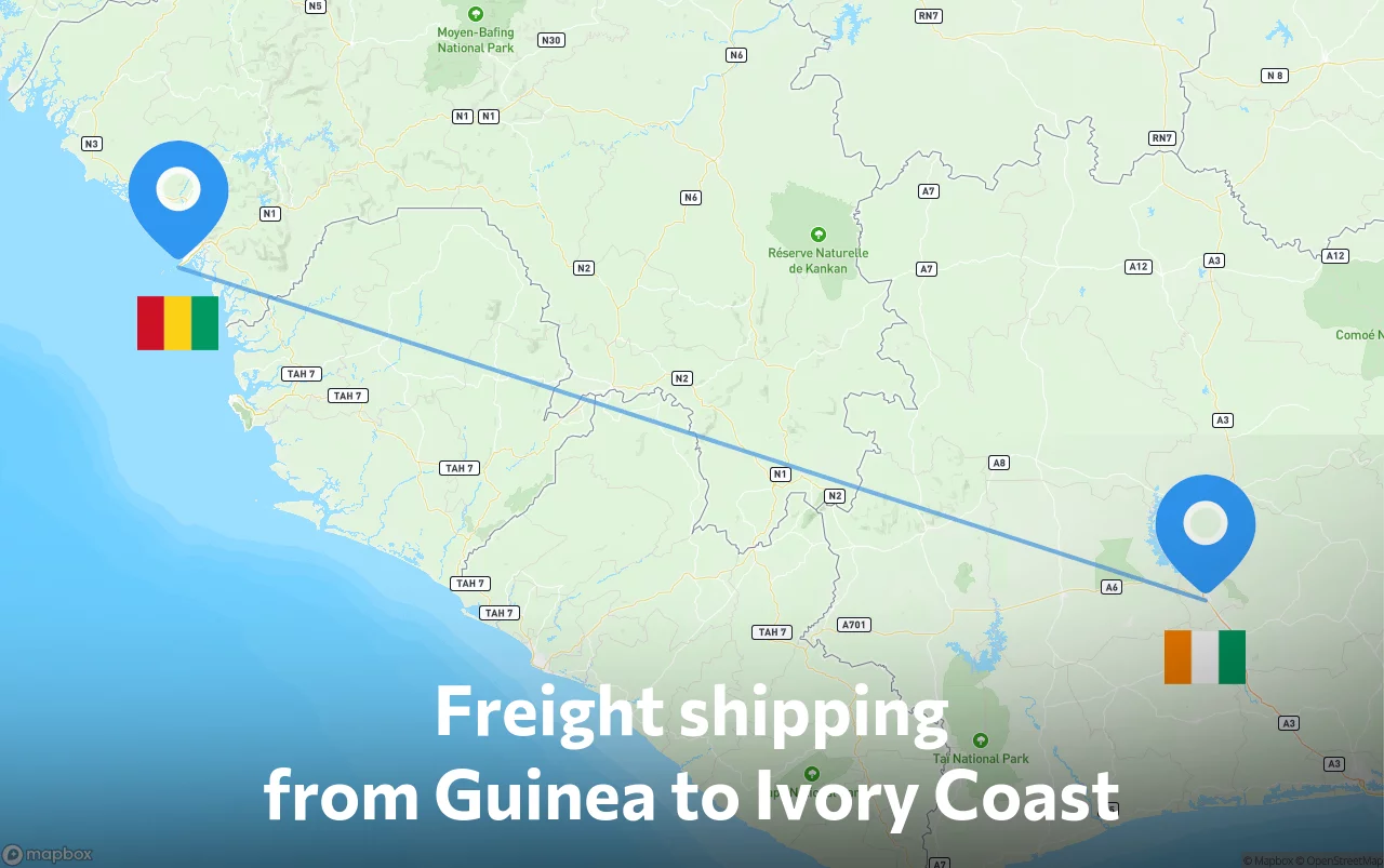 Shipping route from Guinea to Ivory Coast