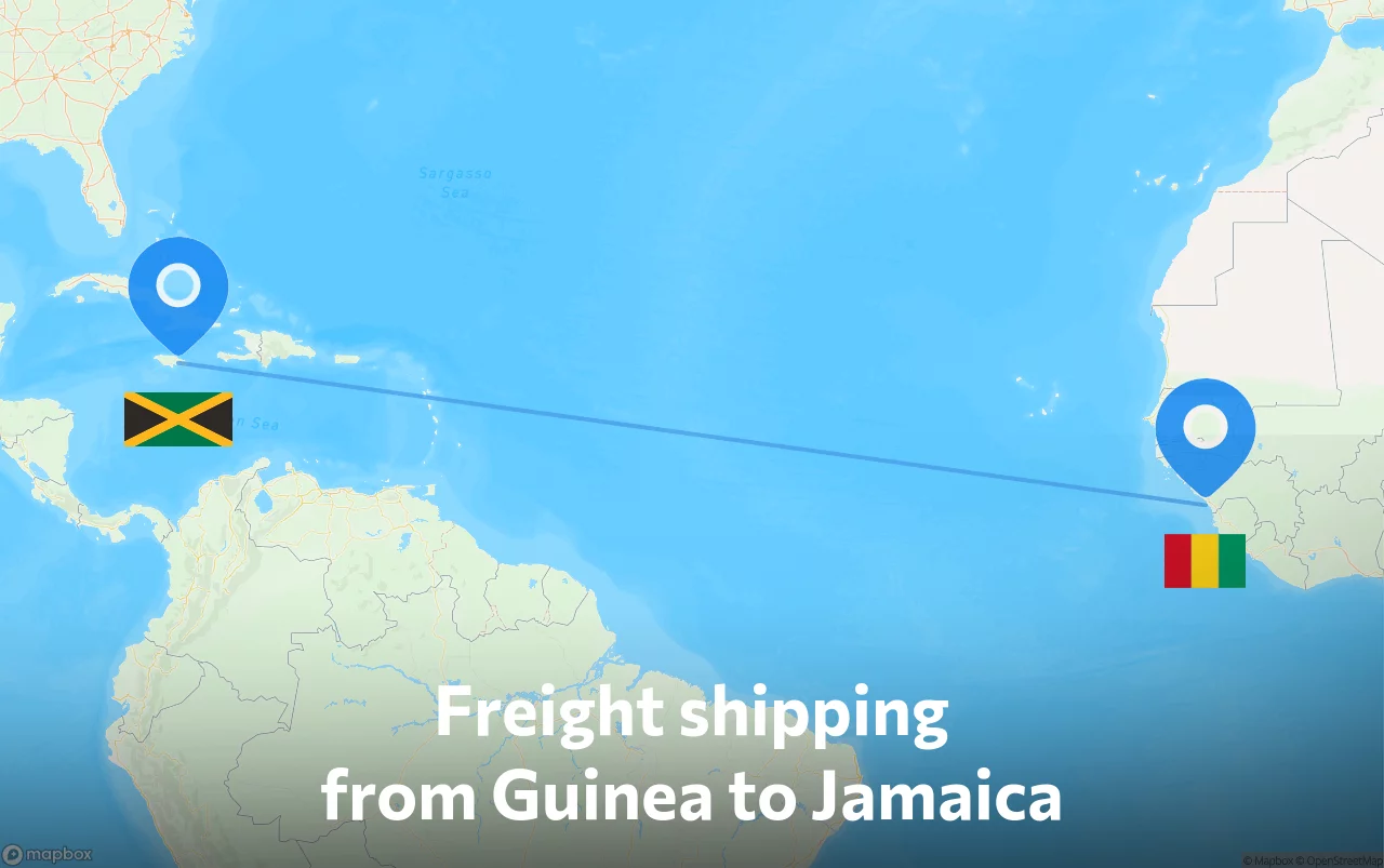 Shipping route from Guinea to Jamaica