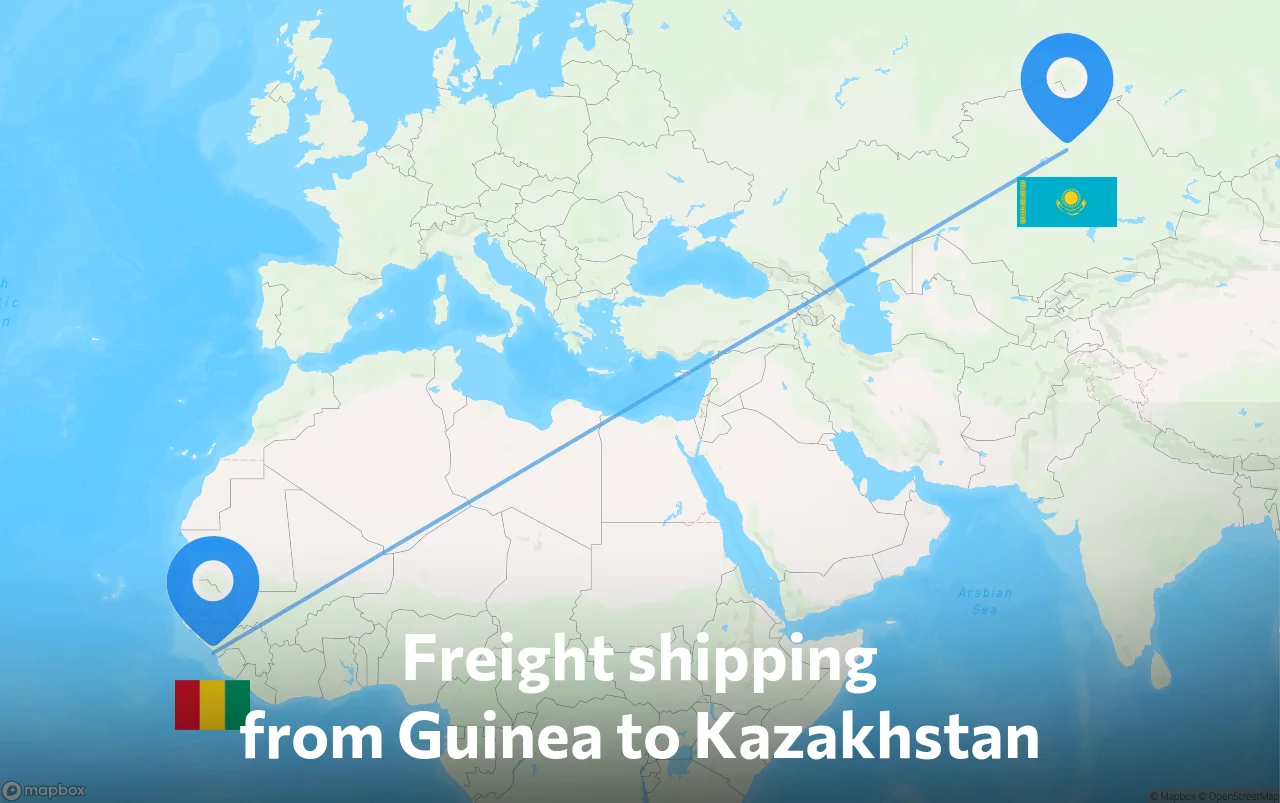 Shipping route from Guinea to Kazakhstan
