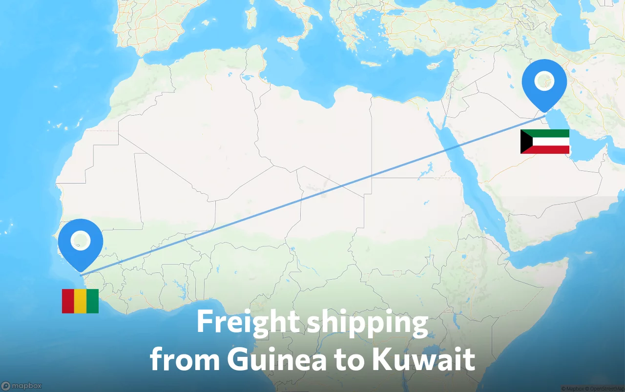 Shipping route from Guinea to Kuwait