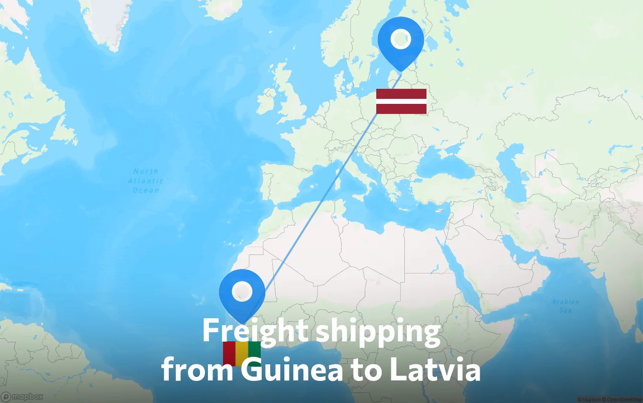 Shipping route from Guinea to Latvia