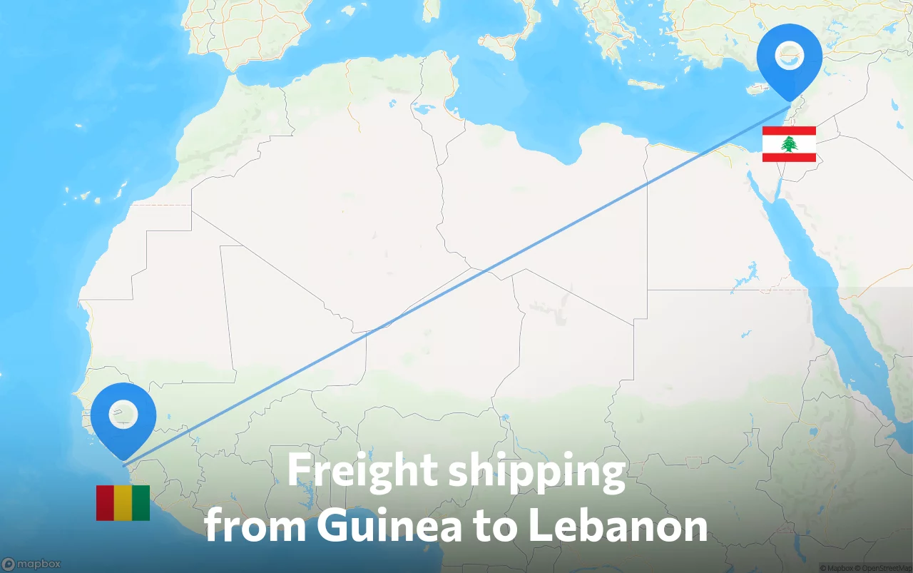 Shipping route from Guinea to Lebanon