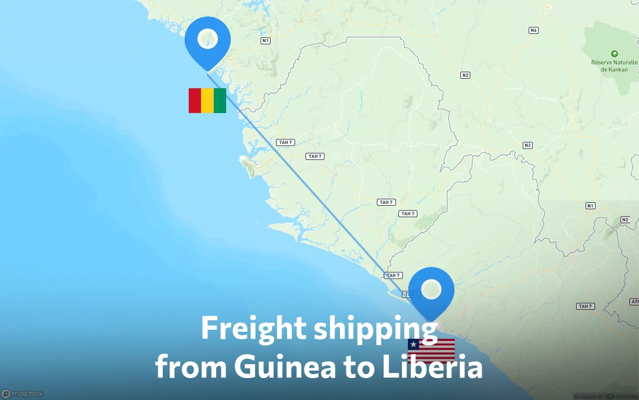 Shipping route from Guinea to Liberia