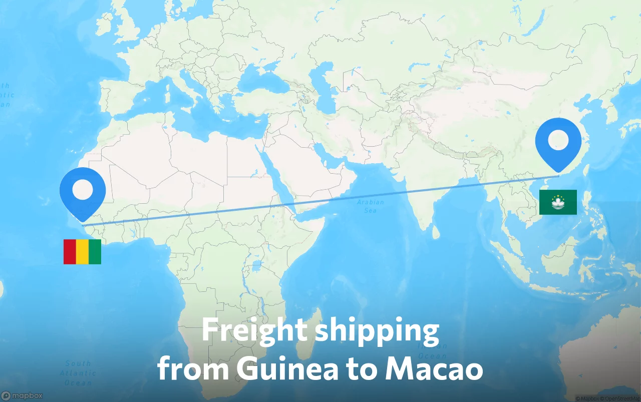 Shipping route from Guinea to Macao