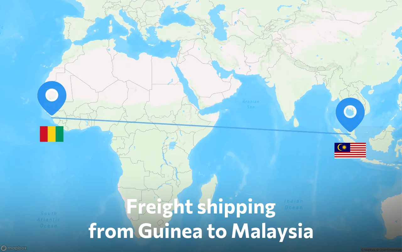 Shipping route from Guinea to Malaysia