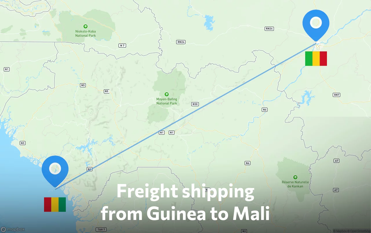 Shipping route from Guinea to Mali