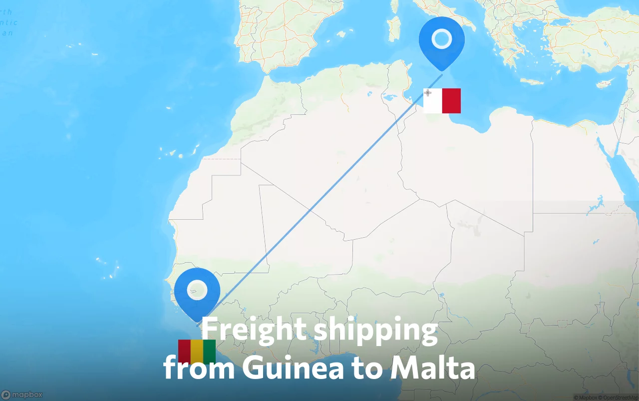 Shipping route from Guinea to Malta