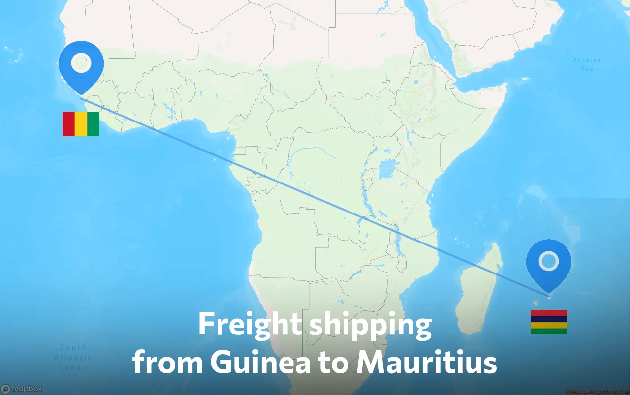Shipping route from Guinea to Mauritius