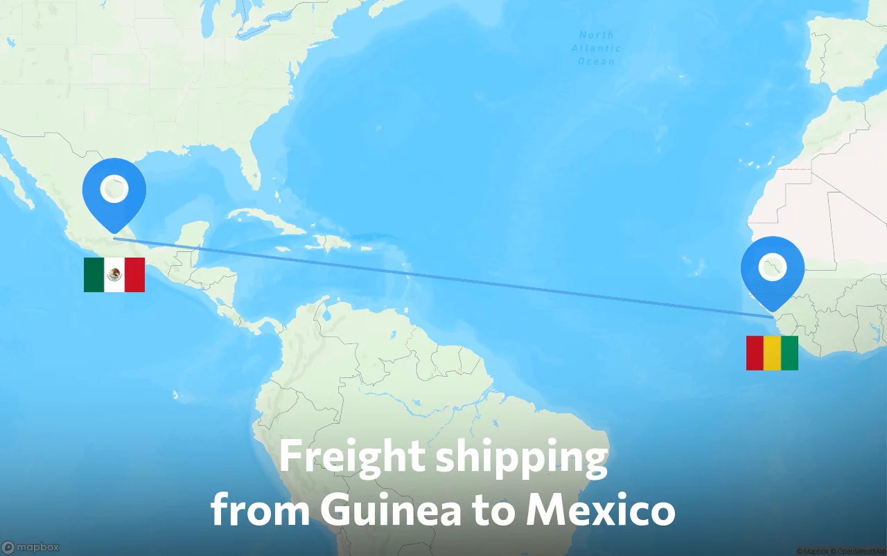 Shipping route from Guinea to Mexico