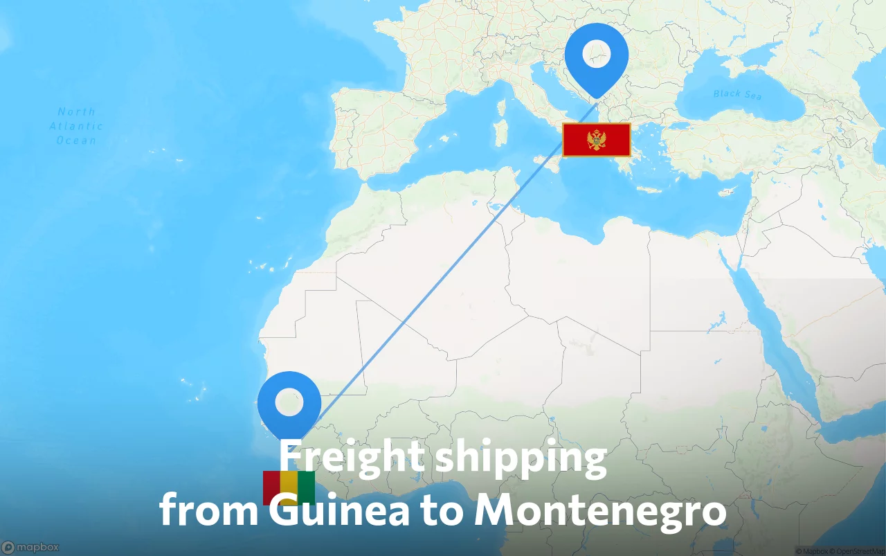Shipping route from Guinea to Montenegro