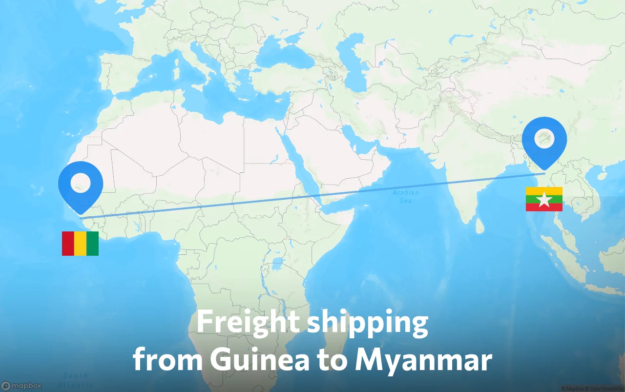 Shipping route from Guinea to Myanmar