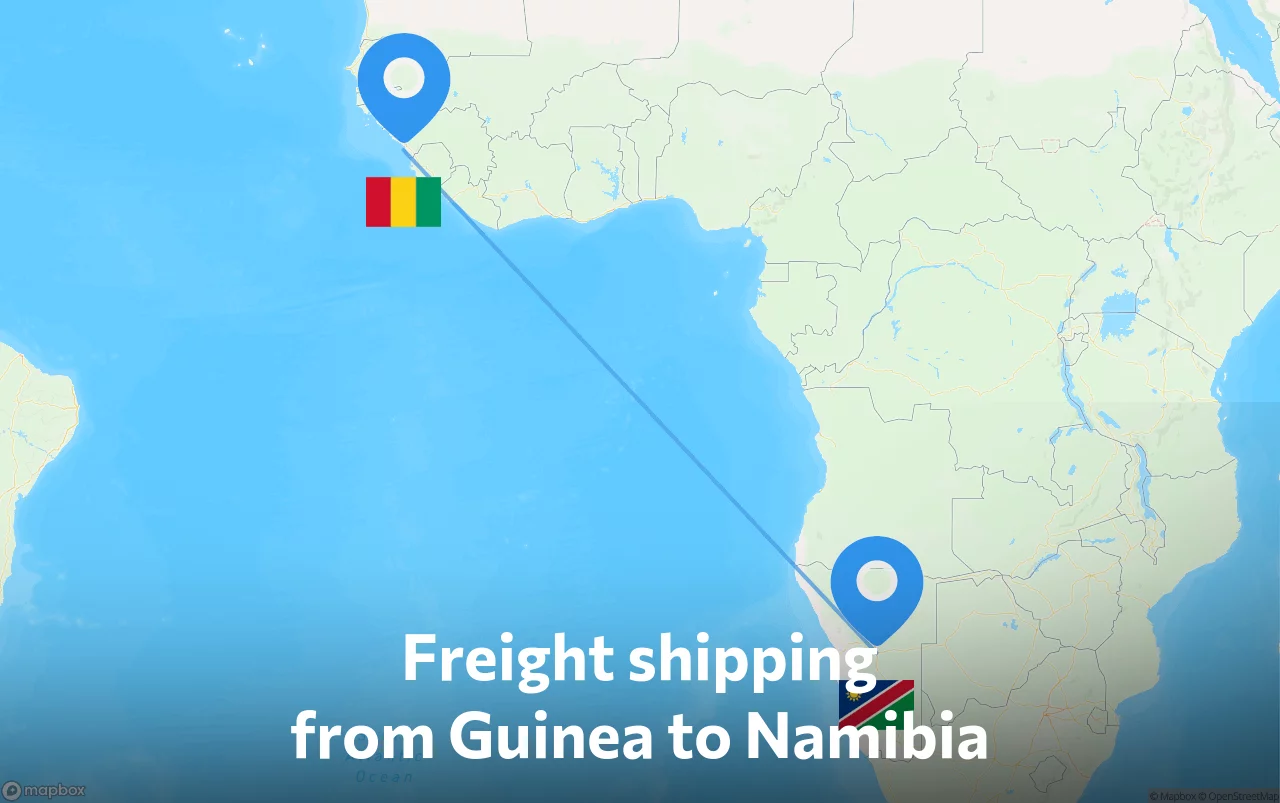 Shipping route from Guinea to Namibia