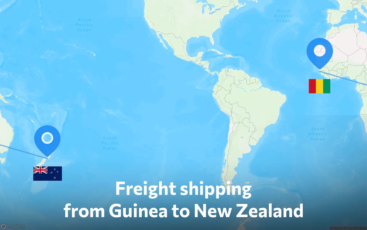 Shipping route from Guinea to New Zealand