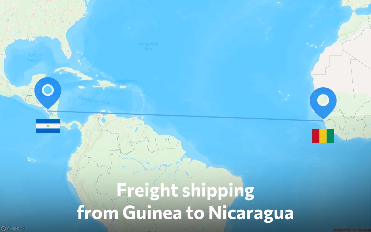 Shipping route from Guinea to Nicaragua