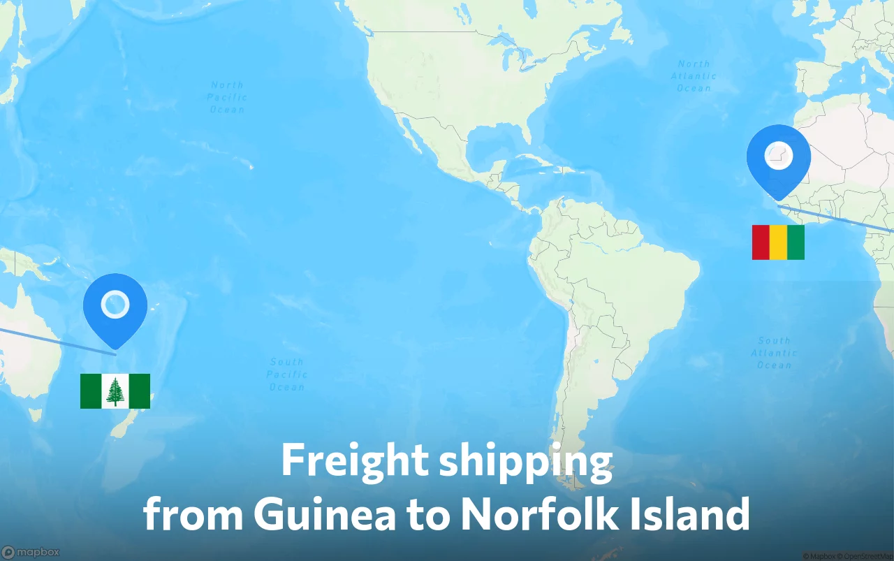 Shipping route from Guinea to Norfolk Island