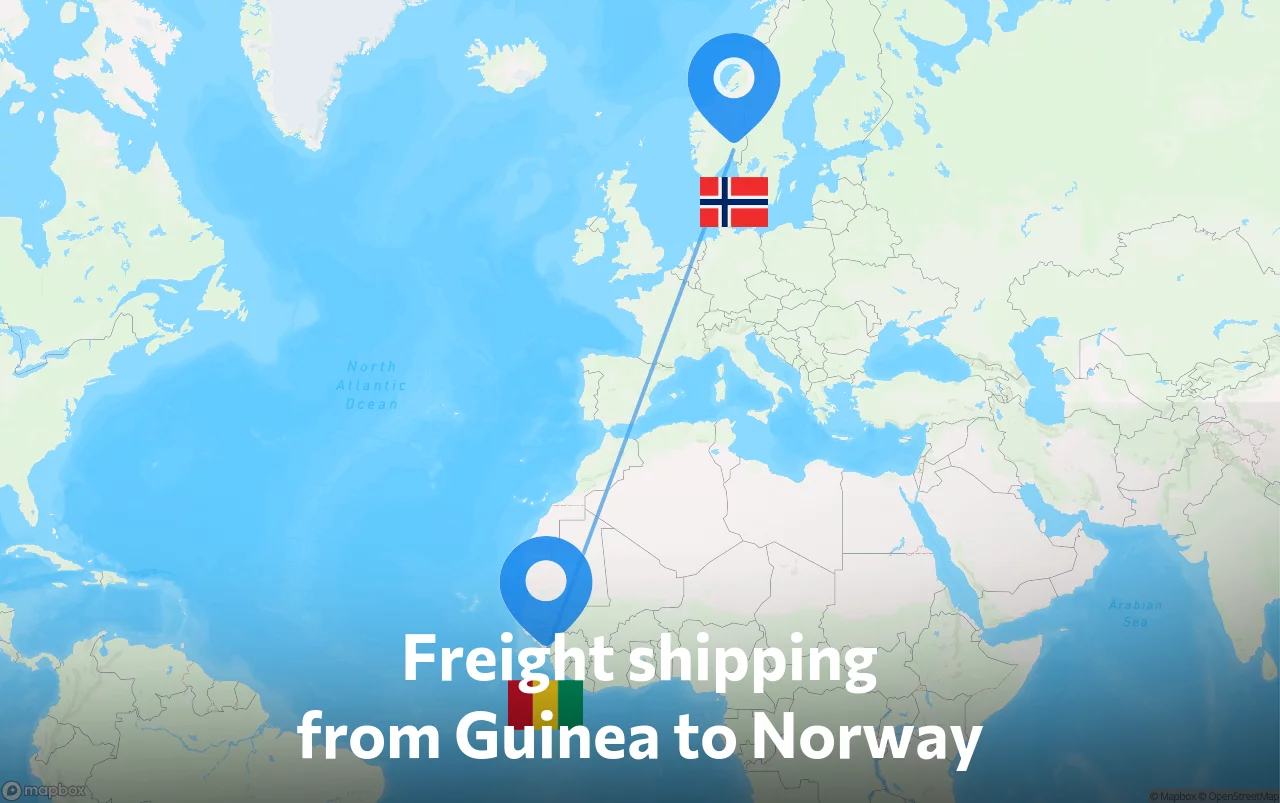 Shipping route from Guinea to Norway
