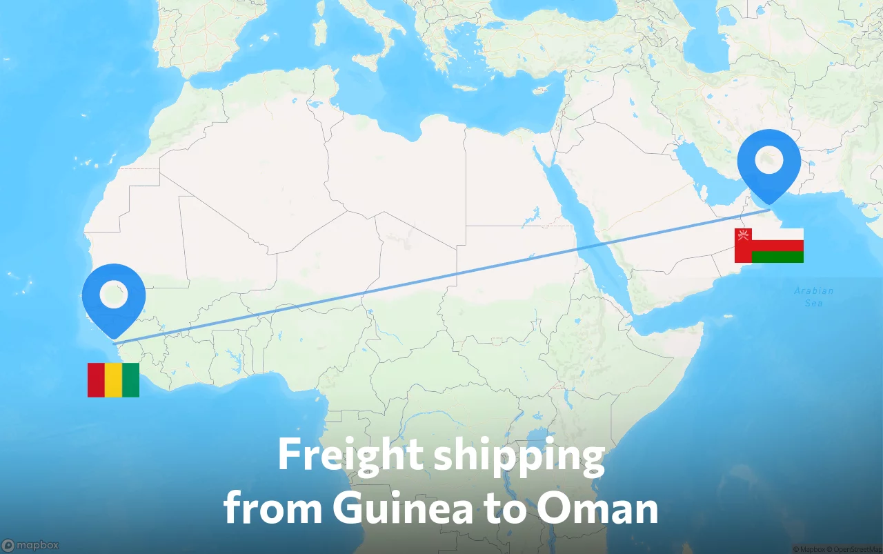 Shipping route from Guinea to Oman