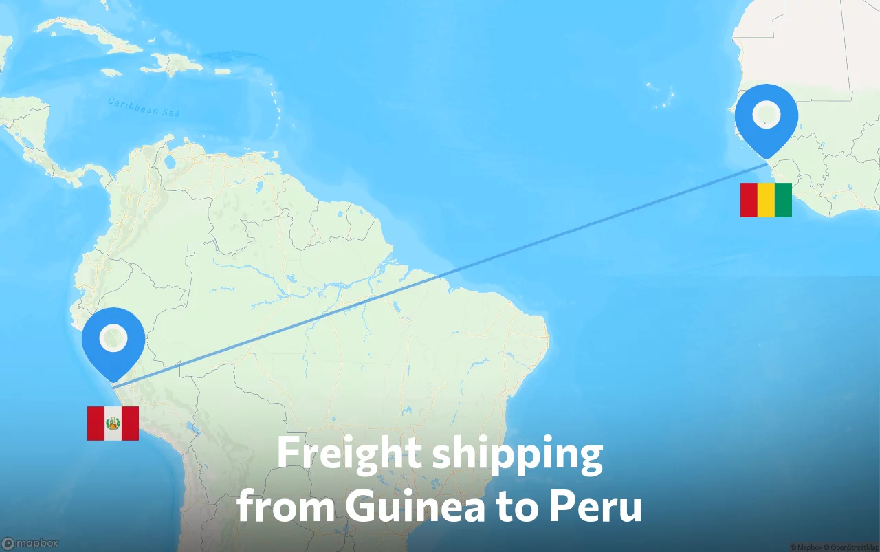 Shipping route from Guinea to Peru
