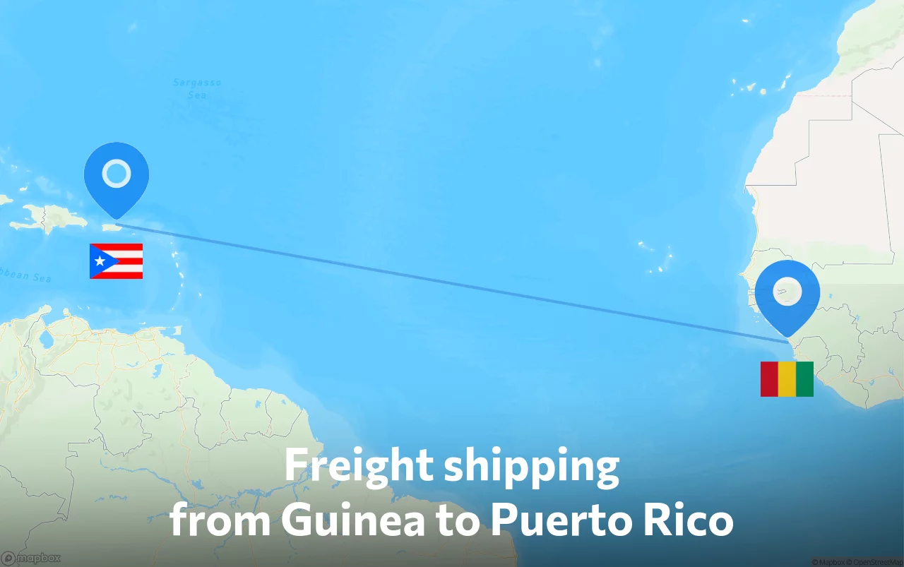 Shipping route from Guinea to Puerto Rico