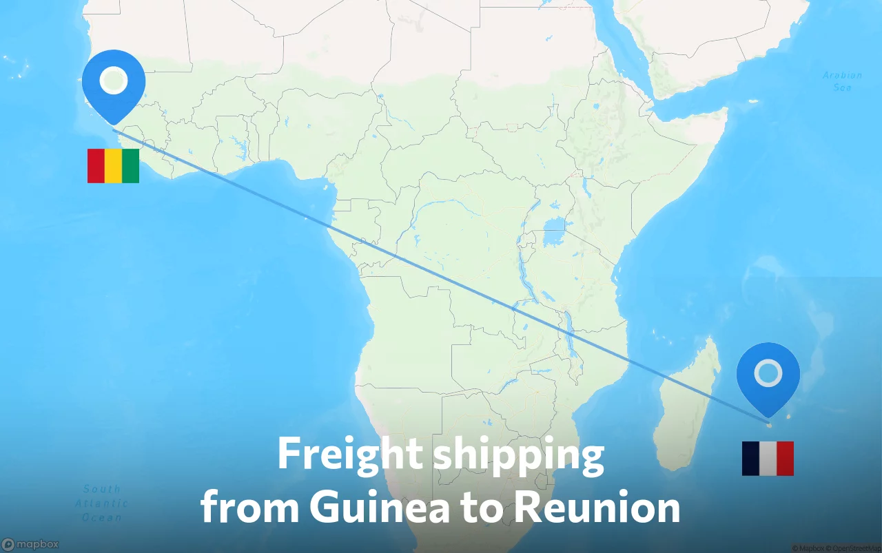 Shipping route from Guinea to Reunion