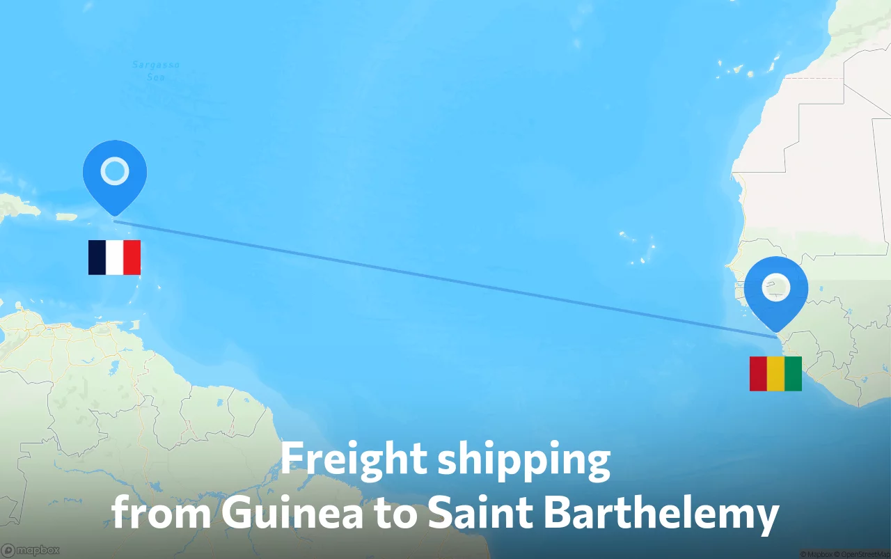 Shipping route from Guinea to Saint Barthelemy